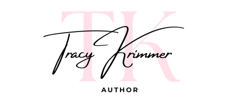 TK in pink with Tracy Krimmer in cursive black over it. AUTHOR written underneath.